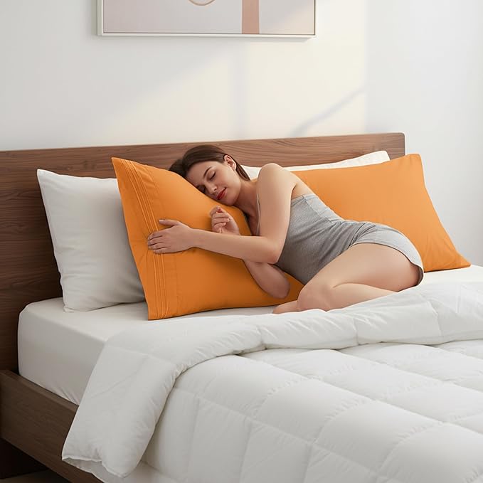 Elegant Comfort Luxury Ultra-Soft 1-Piece Body Pillowcase - 1500 Premium Hotel Quality Microfiber Double Brushed - Wrinkle Resistant, Body Pillowcase Size, Orange