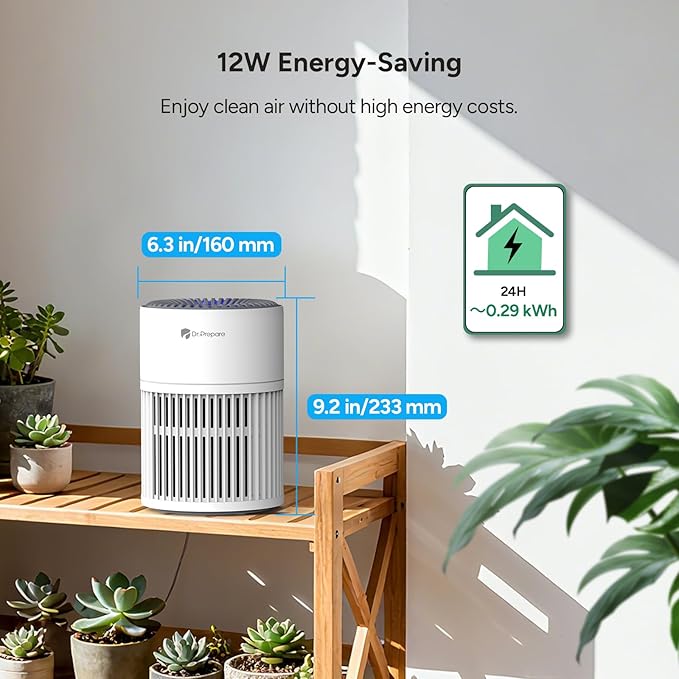 Dr.Prepare Air Purifiers for Bedroom - Covers Up to 1075 ft² - H13 HEPA Washable Filter with 15 dB Sleep Mode & Night Light, 360°Air Inlet, 3 Timer - Quiet Air Cleaner For Pets, Home, Office,Baby Room