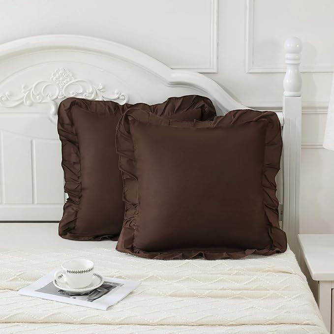 Merryword Chocolate Pillowcases 18x18 Dark Brown Throw Pillow Covers Pack of 2 Soft Microfiber Ruffle Decorative Pillowcase Cushion for Couch Sofa Bedroom