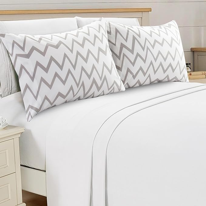 Elegant Comfort Luxury Ultra-Soft 2-Piece Pillowcase Set - 1500 Premium Hotel Quality Microfiber Double Brushed - Wrinkle Resistant, Standard/Queen, Chevron Pattern Gray