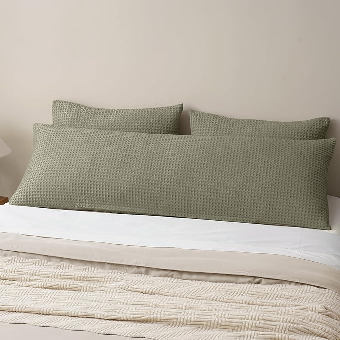 PHF Ultra Soft Waffle Weave Body Pillowcase with Zipper, No Insert, 1Pack 20" x 54" Pillow Sham, Breathable & Skin-Friendly Body Pillow case, Stylish Decorative Bed Pillow Cover, Dusty Sage