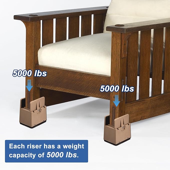 uxcell 4 inch Bed Risers with Adjustable Screw Clamp, 4Pcs Furniture Risers for Bed, Desk, Sofa, Table, Fit for Furniture Thickness 0.39-1.45", Supports 5000 Pounds, Brown