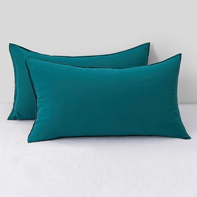 CHUFFED Linen Pillowcases 2 Pack 100% Linen Standard Pillow Cases, Breathable and Cooling Washed Pillowshams with Zipper Closure, 20x36 Inches,Dark Blue