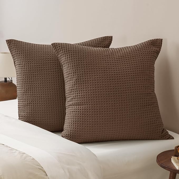 PHF Ultra Soft Waffle Weave Euro Shams Pillow Covers, No Filling, 2 Pack 26" x 26" Bed Cushion Covers, Breathable & Skin-Friendly Bed Pillow Shams for Stylish Home Decor, Mocha