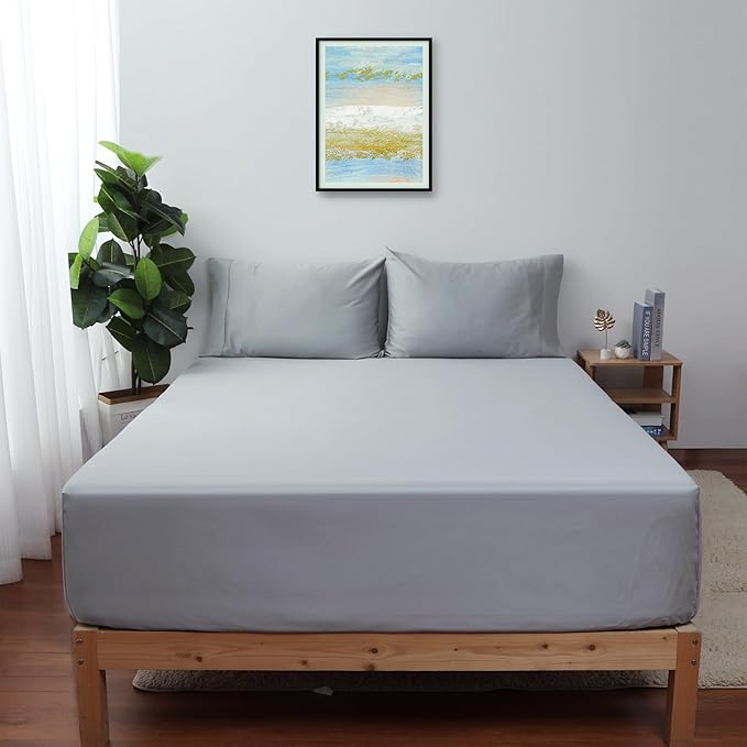 2-Pack Pure Cotton Fitted Sheet Full Size, 600 Thread Count 16" Deep Pocket Egyptian Cotton Fitted Sheet (2pcs, Full, Gray)