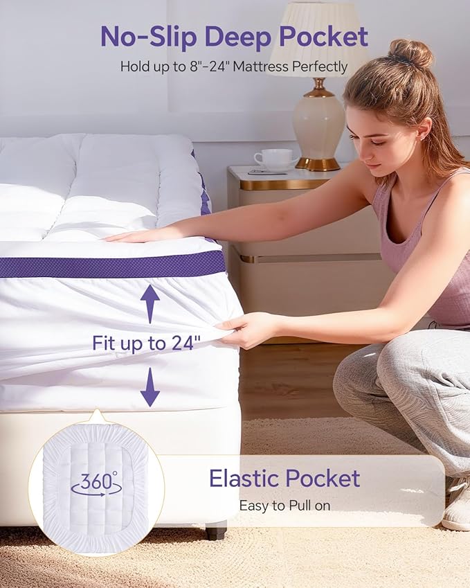 ChiXpace 4 Inch King Mattress Topper Dual Layer Memory Foam Mattress Topper, Soft Pillow Top Mattress Cover, Gel Foam Mattress Egg Crate Design, King Size Mattresses Pad (White)