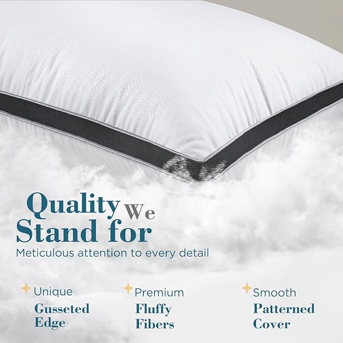 viewstar Bed Pillows Standard Size Set of 2, Firm Support Down Alternative Gusseted Pillows for Side, Back, or Stomach Sleepers, Black