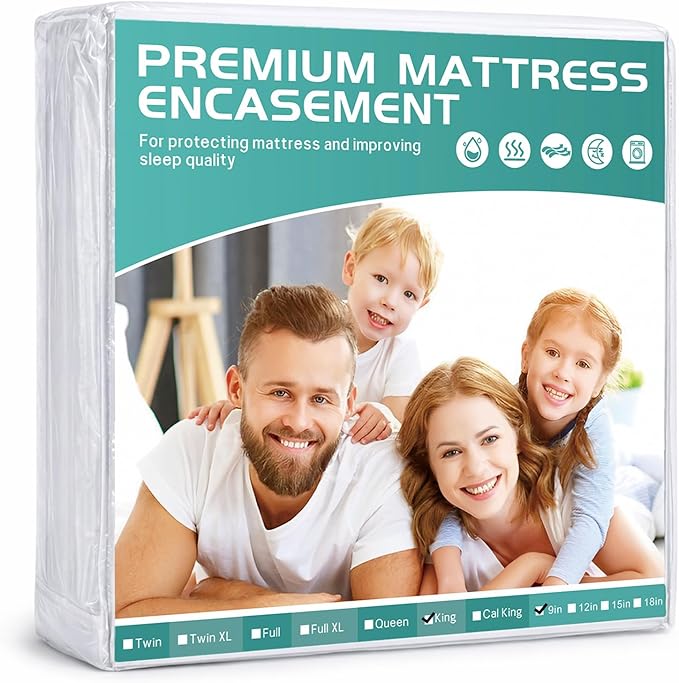 King Size Box Spring Mattress Cover Protector 76"x80", Zippered Mattress Encasement Cover with Breathable Soft Terry Top Fabric Fits 6-9" Deep