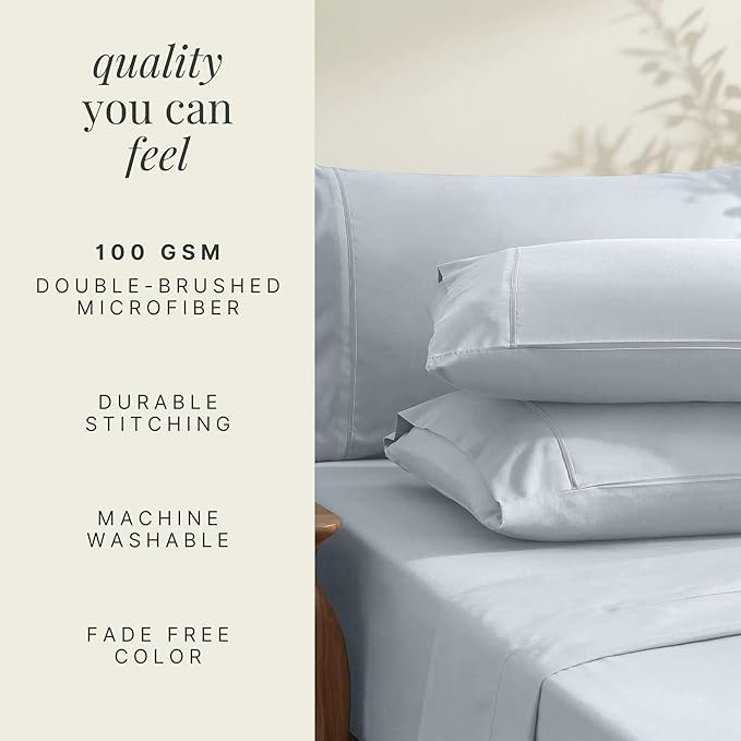 Hearth & Harbor Extra Deep Pocket Sheets - Fits Mattress 18-24 Inches Deep - Extra Deep Pocket Twin XL Sheets Sets - 4 Piece Twin XL Size - Ice Blue