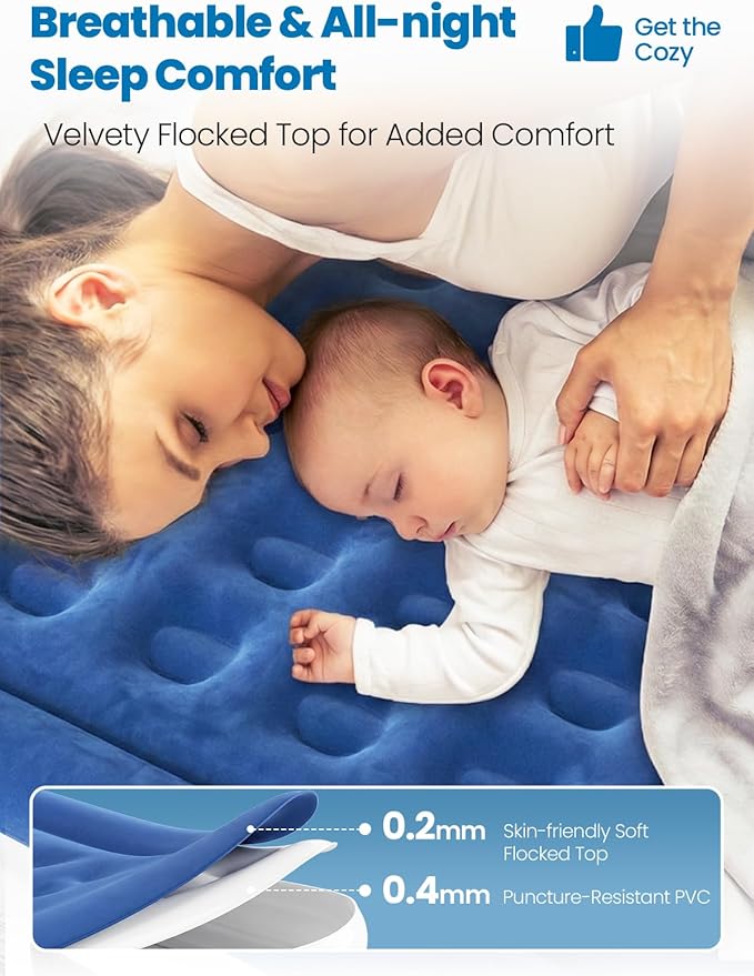 CHERIMOR Twin XL Air Mattress with Built-in Pump, 18" Raised Comfort, 80“ Length, 48Hr Leak-Proof Test, Upgraded Honeycomb Pillar Design, Supports 500 lbs, 2-Min Inflation for Home Guests-Blue