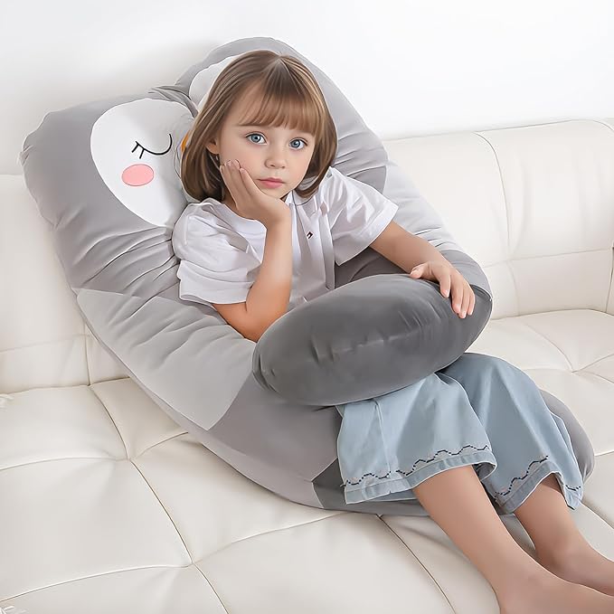 47x23 inch U Shaped Long Plush Body Pillows for Kids, Stuffed Animal Penguin Soft Large Pillow for Sleeping, Big Cute Plushies, Washable Cover, Gift for Boys and Girls