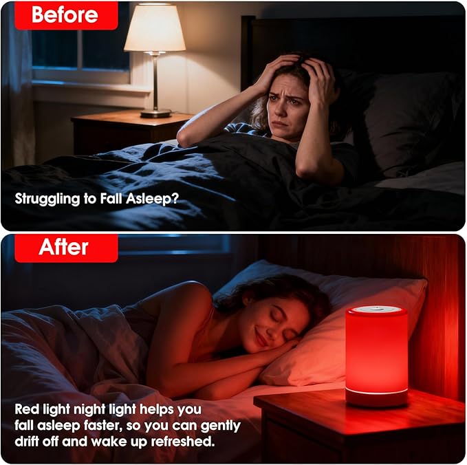 Red Light Therapy Sleep, Red Night Lights With 670nm Wavelength, Touch Control with 3 Distinct Color Modes, For Support Deep Relaxation and Improve Sleeping for Adult & Kid Bedroom, Gift