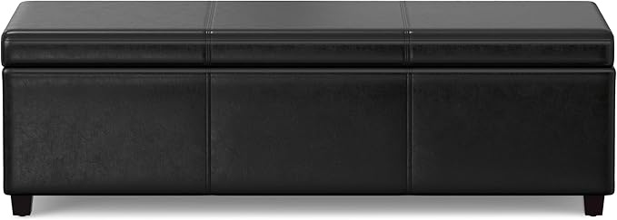 SIMPLIHOME Avalon Extra Large Storage Ottoman Bench - 54 inch Wide Upholstered Vegan Leather Rectangular Lift-Top Ottoman in Midnight Black, Contemporary Bench for Living Room with Hidden Storage