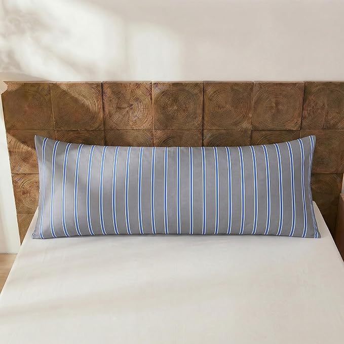 Merryword Body Pillowcases, 100% Cotton Body Pillow Cover, Blue and Gray Striped Pillowcases, Luxury Linen Like Pillowcase, Soft Breathable Engineered Stripes Pillow Cover