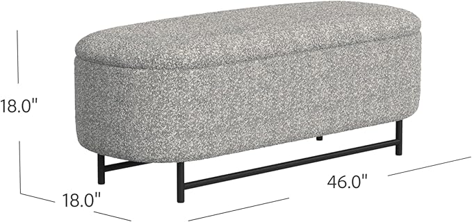 HomePop Ellipse Modern Storage Bench with Metal Legs |Homepop Home Décor|Bench with Storage for Living Room & Bedroom - Gray