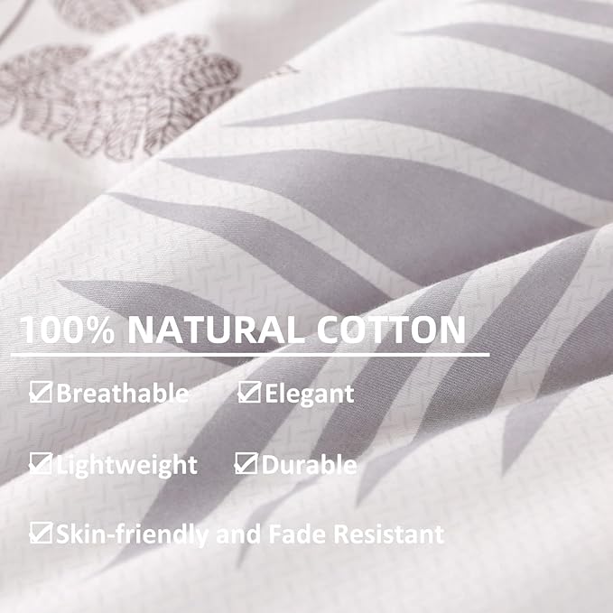 OAITE Duvet Cover Set,100% Cotton Comforter Cover with Leaf Pattern Duvet Cover Set,Soft Bedding Set Includes with 3 Piece (2 Pillow Shams,1 Duvet Cover)