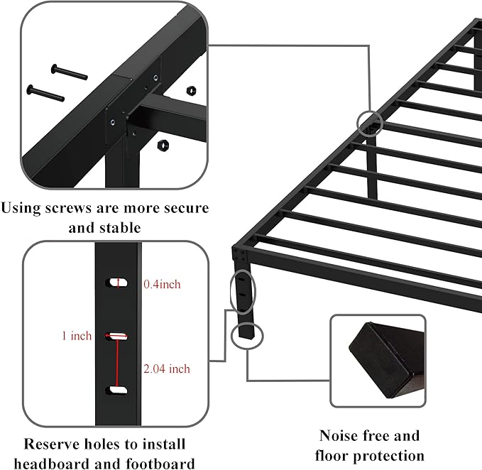 Upcanso 16 Inch Narrow Twin Bed Frame 30x75 No Box Spring Needed, Metal Platform 75x30 Narrow Twin Bed Frames, Eassy Assembly 3,500 lbs Heavy Duty Bedframes, Black