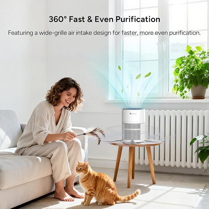 Dr.Prepare Air Purifiers for Bedroom - Covers Up to 1075 ft² - H13 HEPA Washable Filter with 15 dB Sleep Mode & Night Light, 360°Air Inlet, 3 Timer - Quiet Air Cleaner For Pets, Home, Office,Baby Room