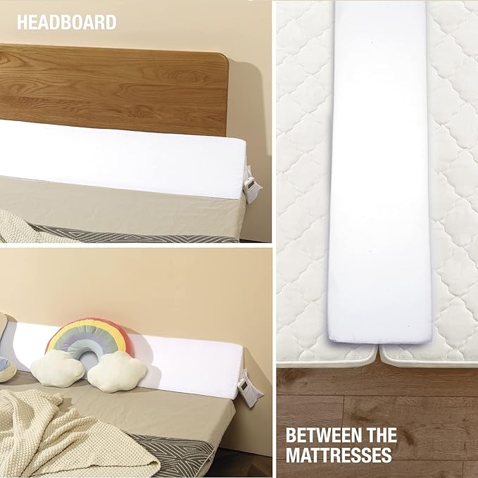 Vekkia Bed Wedge Pillow for Headboard – High-Density Foam Fills Gaps (0-5.5") Between Mattress and Headboard, Wedge Pillow with Pockets for Phone & Remotes, Washable Cover – King Size (White)