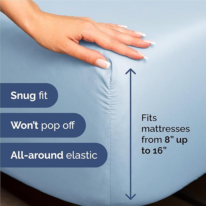 Full 6 Piece Sheet Set - Comfy, Breathable & Cooling - Hotel Luxury Bedding for Women, Men, Kids, Teens & Children - 1 Flat & 1 Fitted Sheet & 4 Pillowcases w/ Deep Pockets - Wrinkle Free - Baby Blue