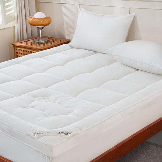 YOUR MOON 100% Wool Mattress Topper Twin XL Size, 800GSM Natural Wool Filling, Thick Pillow Top Mattress Pad, Back Pain Relief Bed Topper with Cotton Cover, 16" Deep Pocket, 39"x80" (White)