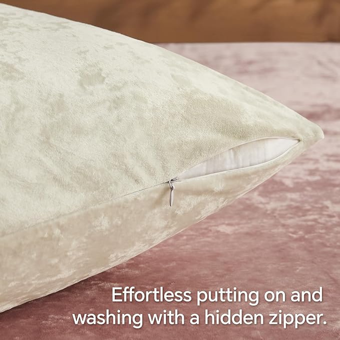 BEDELITE Velvet Body Pillow Cover with Zipper, Soft and Plush 20x54 Long Pillow Case, Velvety Smooth and Cozy Body Pillow Pillowcase for Bedroom and Couch, for All Seasons(Cream)