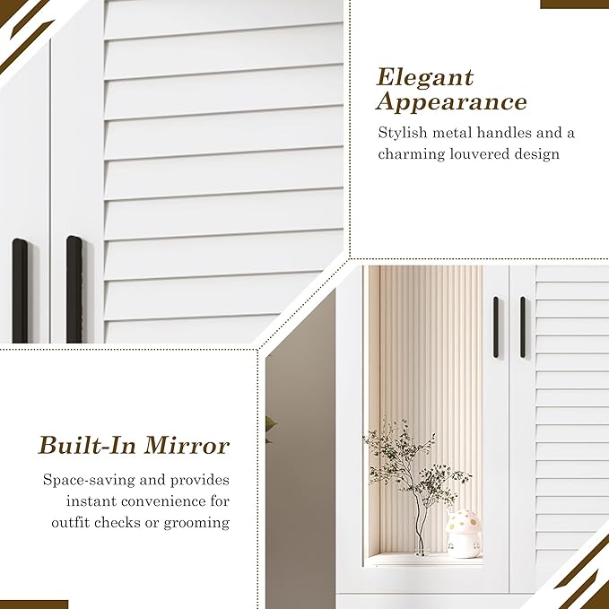 jiteentarou 2 Door Armoire Wardrobe Closet Cabinet with Drawers and LED Lights, Multi-Tier Shelves, Hanging Rod & 2 Louver Doors, Large Capacity Storage Wardrobe Armoire for Bedroom(2 Doors White)