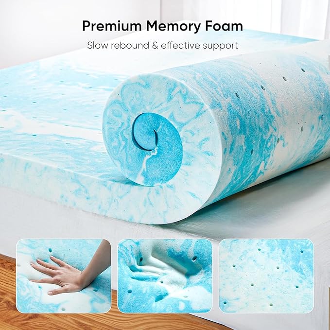 Marsail 3-inch Twin XL Memory Foam Mattress Topper, Gel Infused Cooling, Soft for Sleeper Sofa, RV, Camper, CertiPUR-US®Certified