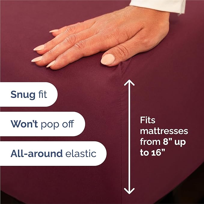 Split King Size 5 Piece Sheet Set - Comfy Breathable & Cooling Sheets - Hotel Luxury Bed Sheets for Women & Men - Deep Pockets, Easy-Fit, Soft & Wrinkle Free Sheets - Burgundy Oeko-Tex Bed Sheet Set