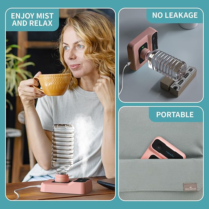 Portable Humidifier - Small Air Humidifiers for Bedroom, Plants, Office, Travel - Cool Mist Humidifiers, Color-Changing Accent Light, 2 Mist Settings, RosePink