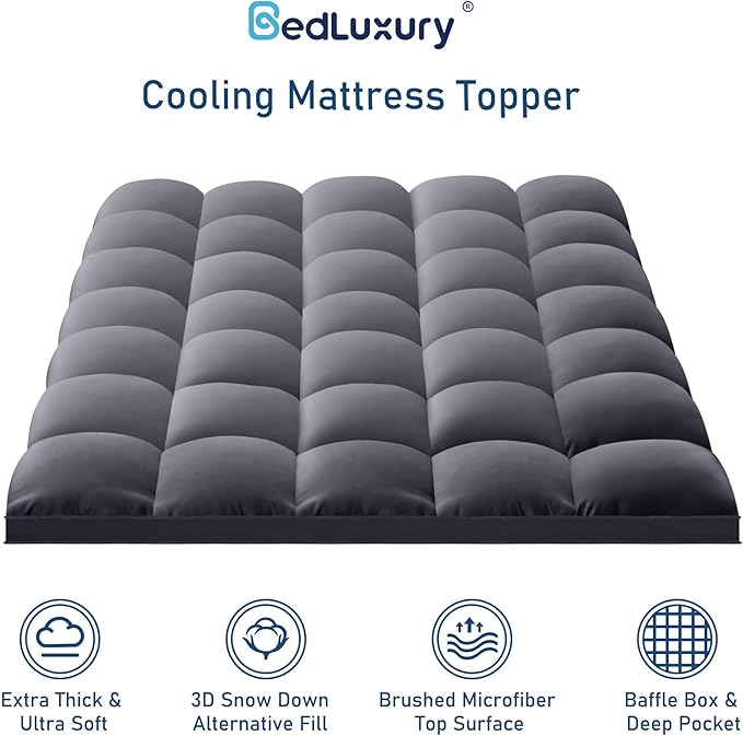 Queen Mattress Topper Size Extra Thick Pillowtop for Pressure Relief Cooling Mattress Topper Plush Mattress Pad Cover Protector with 8-21 Inch Deep Pocket 3D Snow Down Alternative Fill Grey