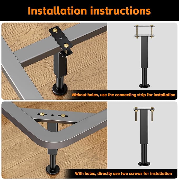 4PCS Adjustable Height Bed Support Legs, 7.3-12 In, Metal Heavy Bed Risers with Non-Slip Rubber Base, Replacement Furniture Feet for King Queen Frame Slats, Sofa, Couch, Cabinet, Dresser, Table
