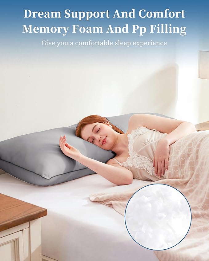 YZ HOME Memory Foam Body Pillow Insert - Full Body Pillow for Adults - Soft Large Long Bed Pillow for Side Sleeper(20x54 Inch, Grey)