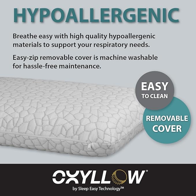 Oxyllow Memory Foam Pillow - Hypoallergenic - Memory Foam - Latex Free - Cooling Pillow - Stomach Sleepers - Standard Pillow Size - Bed Pillow -