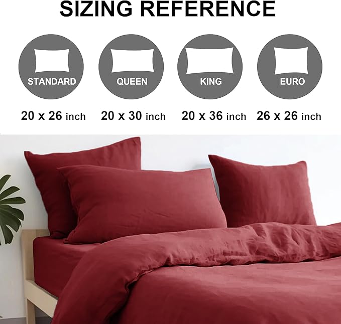 CHUFFED Linen Pillow Covers 2 Pack 100% Linen Pillow Cases, Breathable and Cooling Washed Pillow Shams with Zipper Closure for Bedding, 26x26 Inches,Christmas Red