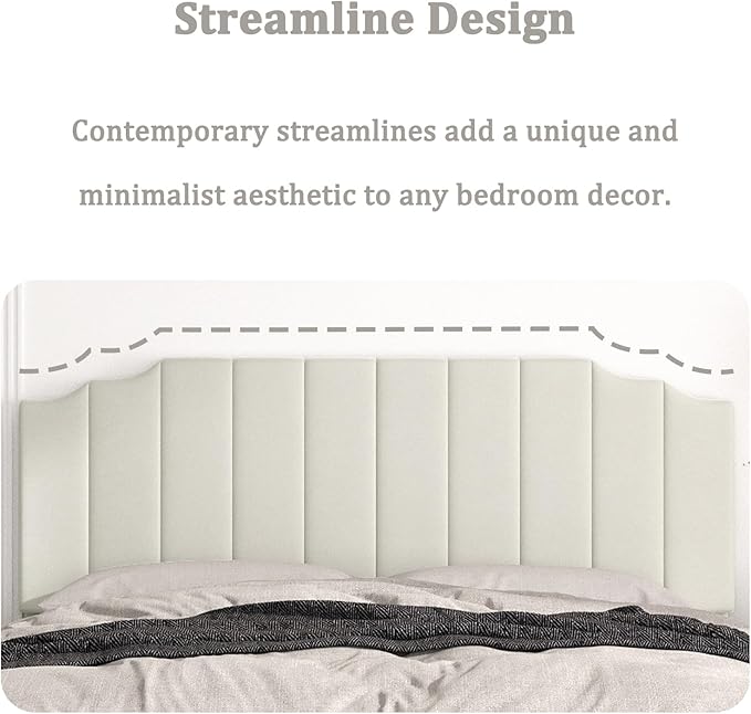 Befurtori King Size Headboard Only, Velvet Wall Mounted Headboard King for Adjustable Bed Modern Upholstered Head Board Easy Assembly, Cream