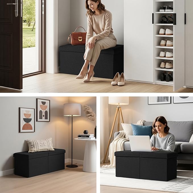 30-INCH Storage Ottoman Bench, Footrest with Storage, End of Bed Bench Coffee Table for Living Room, Bedroom, Entryway, Black