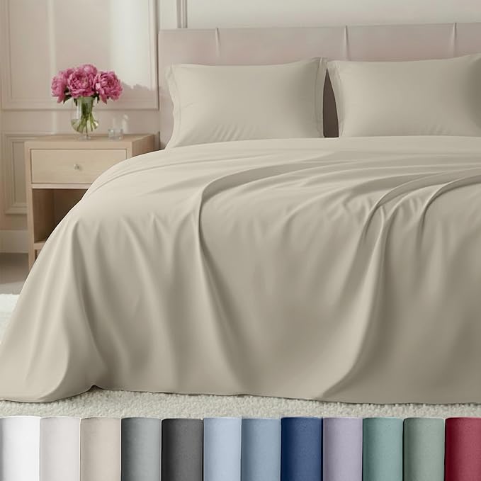 California Design Den Deep Pocket King Sheet Set - Luxury 800 Thread Count Sheets King, 100% Cotton Sateen Bedding Set - Beige