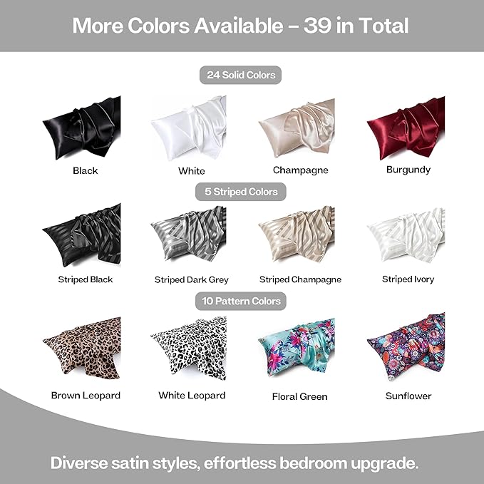 MR&HM Satin Body Pillow Cover, Soft and Breathable Body Pillow Case with Envelope Closure, Cooling and Silky Long Pillowcase for Hair and Skin,Grey (20x54, Silver Grey)