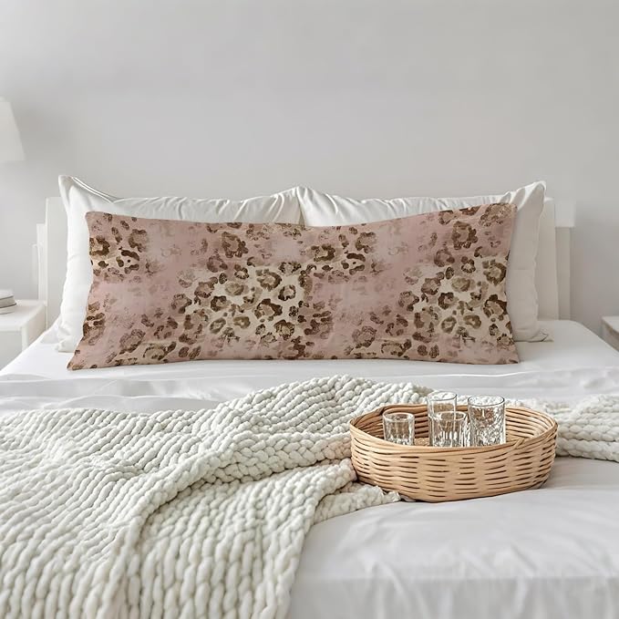 Pink Leopard Print 20x54 Body Pillow Cover, Pink Cheetah Print Room Decor, Funky Y2k Blush Pink Animal Print Decorative Long Body Pillow Cases for Girls Bedroom Dorm Apartment Bed Couch