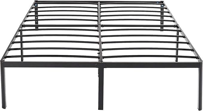 Amazon Basics Sturdy Heavy-Duty Non-Slip Platform Bed Frame, Steel Slat Support, Noise Free, No Box Spring Needed, Under Bed Storage, 18 Inch, King Size, Black