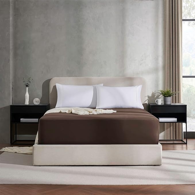 Nestl Brown Extra Deep Pocket Twin Fitted Sheet Kids, Luxury Twin Size Fitted Sheet Only Easily Fits 18 to 24 Inch Mattress, Super Soft, Wrinkle-Free, and Breathable Bed Sheets with Corner Straps