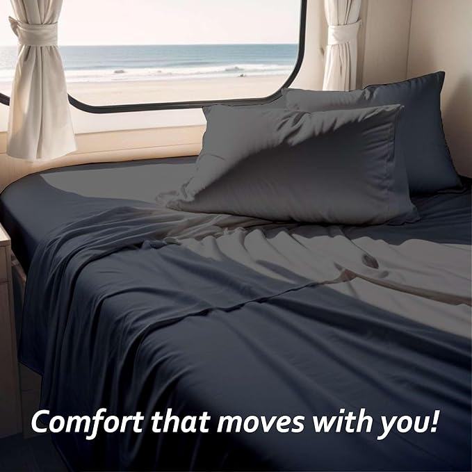 Rajlinen Queen RV Camper Sheet Set (60x80) – 100% Egyptian Cotton, Soft & Cooling, 16” Deep Pocket Fitted Sheet, Luxury Hotel Quality Bedding for RVs, Campers & Motorhomes (Dark Grey Solid)