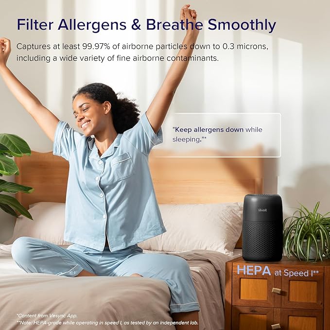 LEVOIT Air Purifiers for Bedroom Home Dorm, AHAM VERIFIDE, 3-in-1 Filter Cleaner With Aroma Pad, Filters Smoke, Allergens, Pet Dander, Odor, Dust, Office, Desktop, Core Mini-P, Black