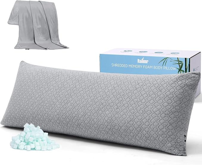 Rainmr Extra Long Body Pillow Cubies Memory Foam 150x50cm – Anime Body Pillow Insert for Adults – with Cooling Gray Cover Huggable Pillows 20x60 inches