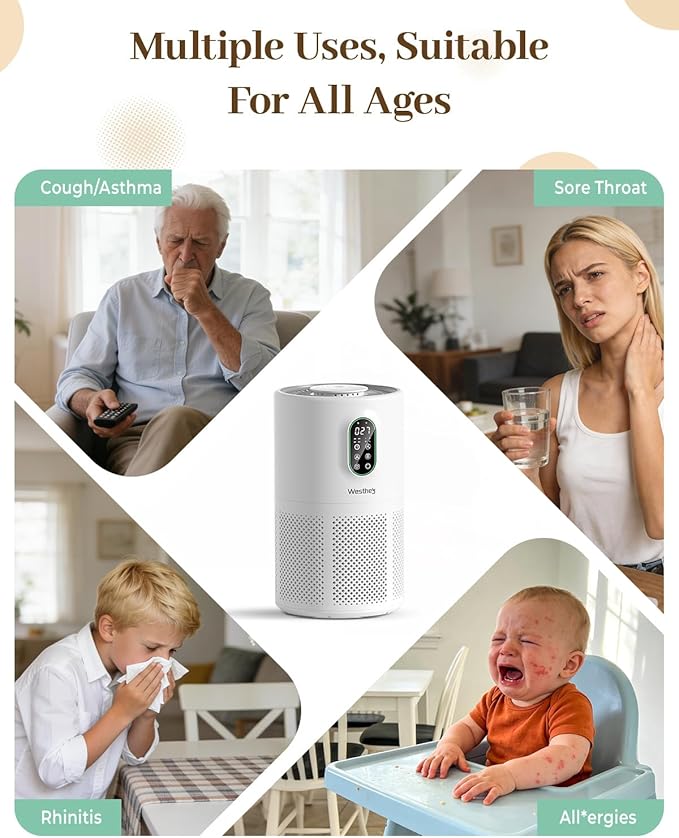 Air Purifiers for Home Large Room 1650 Ft² with Washable Filters, WESTHEY H13 HEPA Air Purifier with Fragrance Flowing Ambient Light Auto, Air Cleaner for Wildfire Smoke Dust Pollen Pets Hair Odor