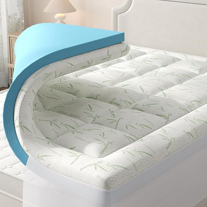 DUMOS Dual Layer Memory Foam Mattress Topper Full, Gel Memory Foam Mattress Topper and Pillow Top Mattress Pad Cover for Body Pressure Relief, Soft Thick Topper with 8-16 Inch Deep Pocket
