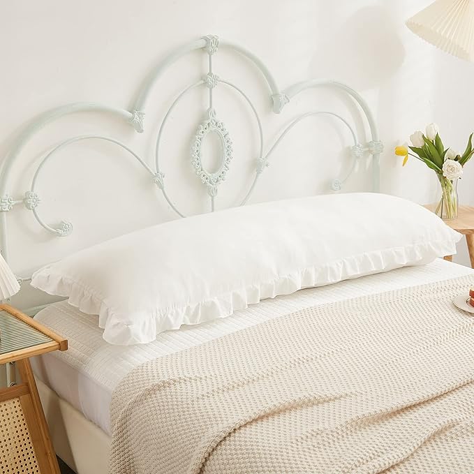 Boho White Body Pillowcase 20x54in - Ruffled Fringe Decor Sham