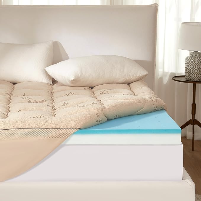 BEDLORE 4 Inch Memory Foam Mattress Topper Full,2-in-1 Dual Layer Design (2" Gel Memory Foam + 2" Plush Pillow Top Cover) Mattress Topper Medium-Firm,Pressure Relief & Back Pain Support(Beige)