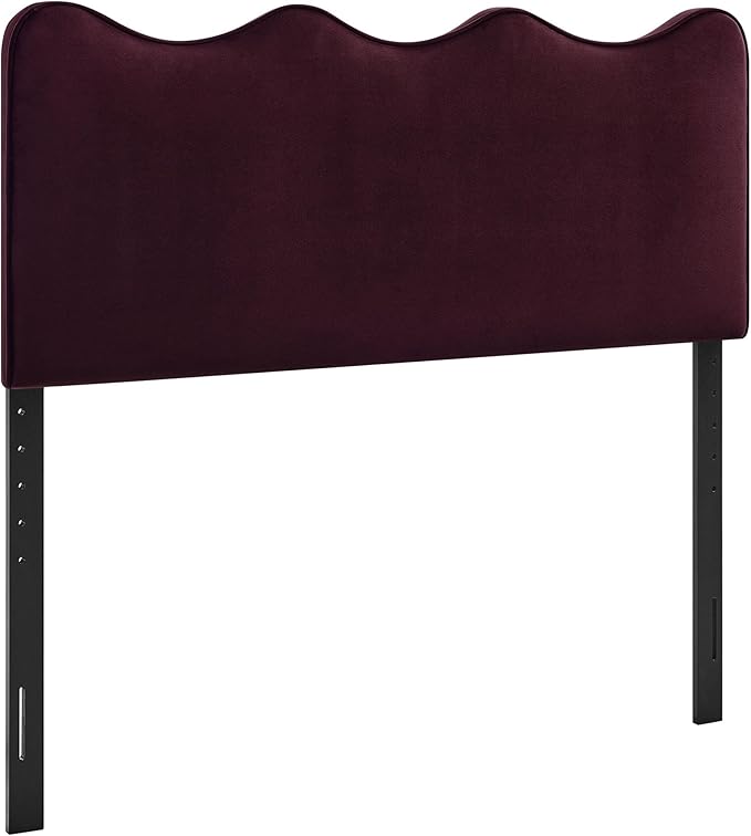 Monday Athena Full Size Performance Velvet Adjustable Headboard in Mulberry - with Scalloped Wave Design and Stain-Resistant Velvet Upholstery
